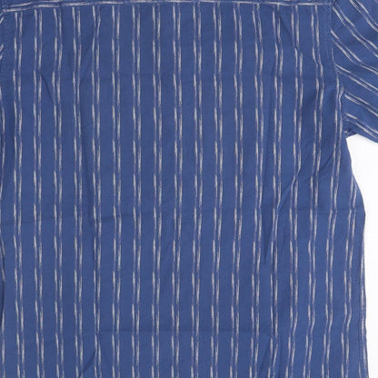 George Mens Blue Striped Polyester Button-Up Size XL Mock Neck Button