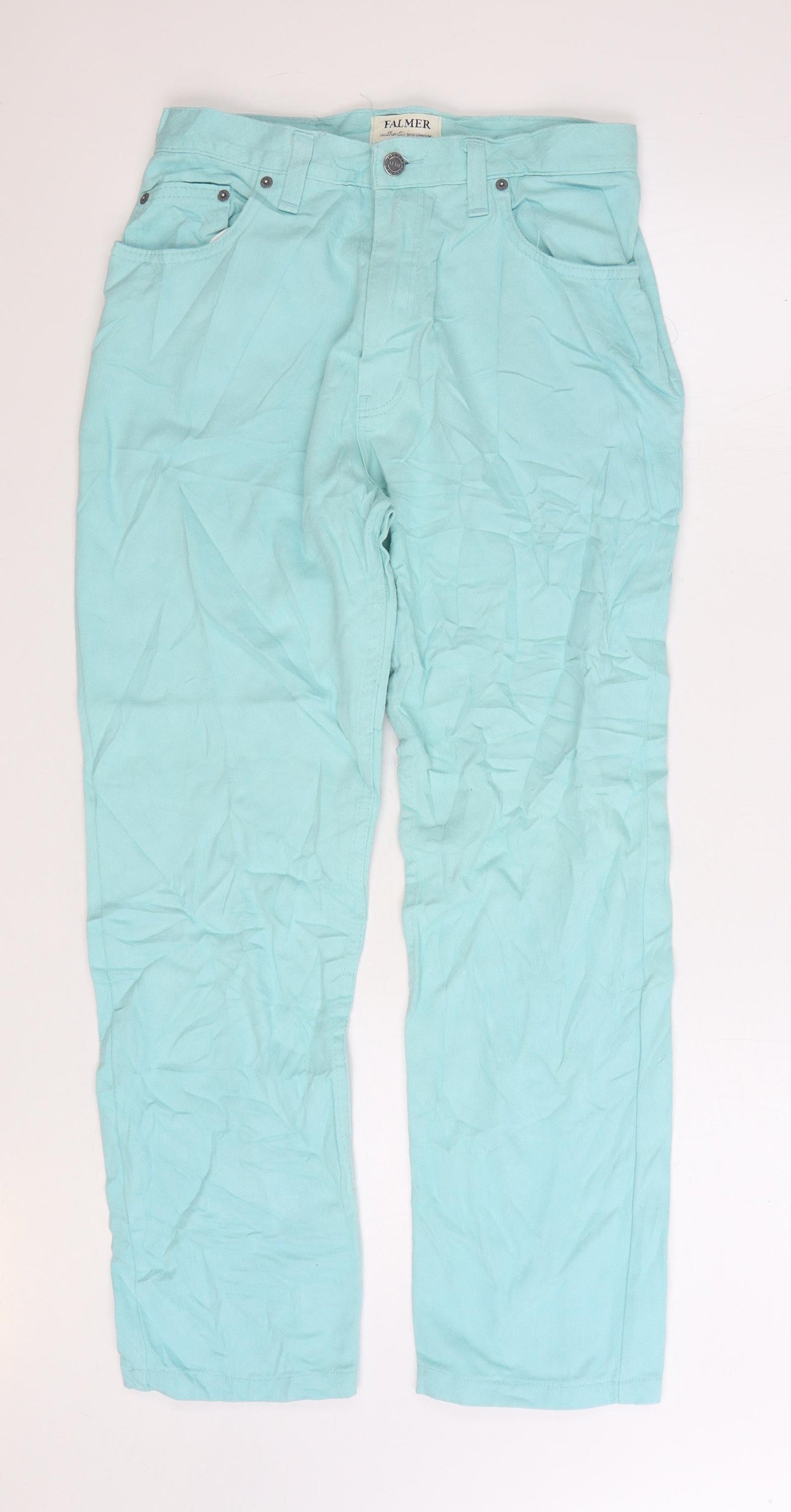 Falmer Womens Blue Cotton Straight Jeans Size 14 L27 in Regular Zip