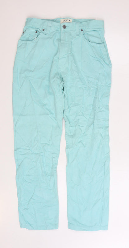 Falmer Womens Blue Cotton Straight Jeans Size 14 L27 in Regular Zip
