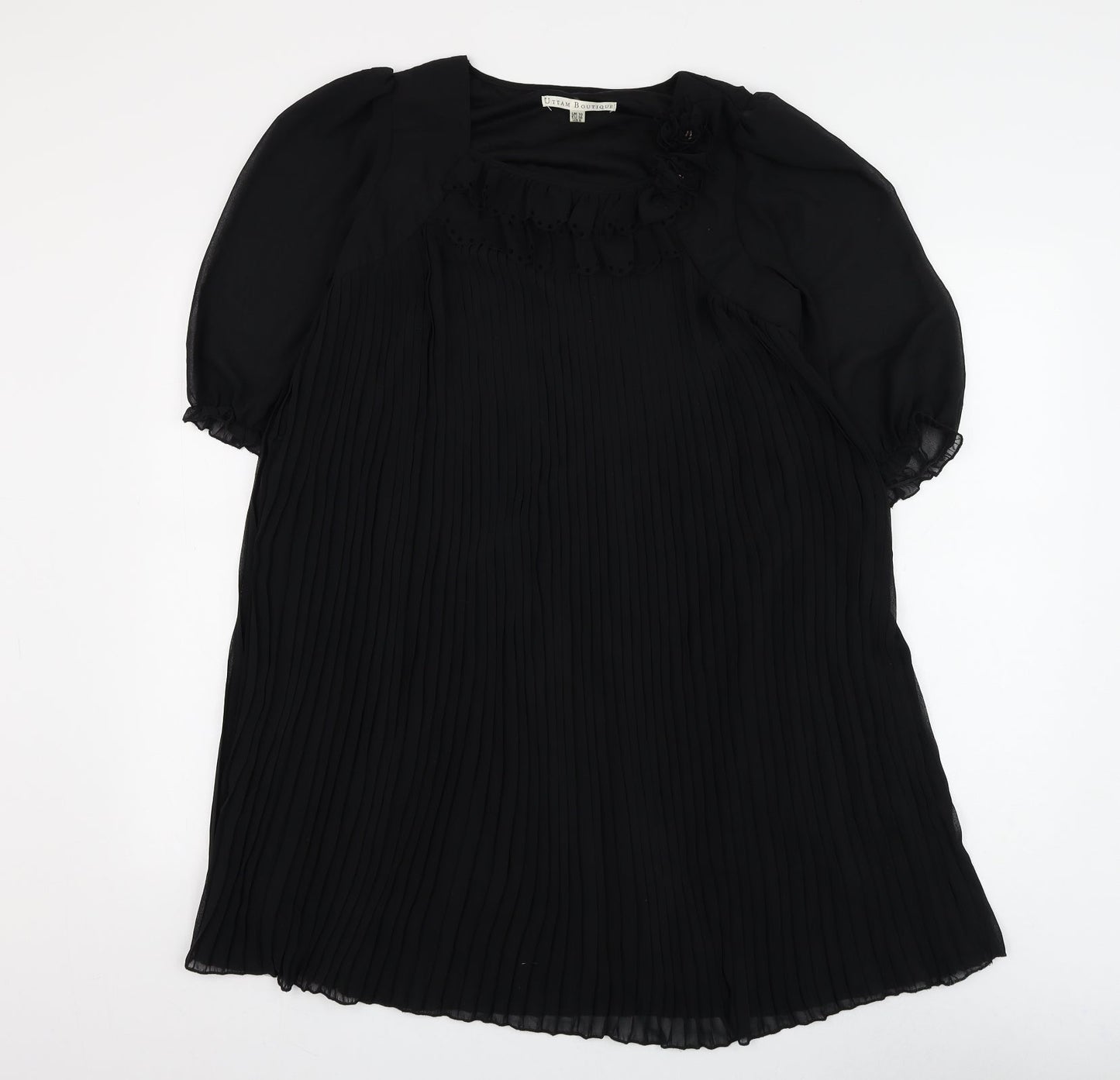 Utam Boutique Womens Black Polyester Basic Blouse Size 10 Square Neck