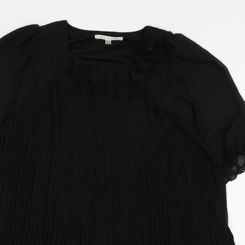 Utam Boutique Womens Black Polyester Basic Blouse Size 10 Square Neck