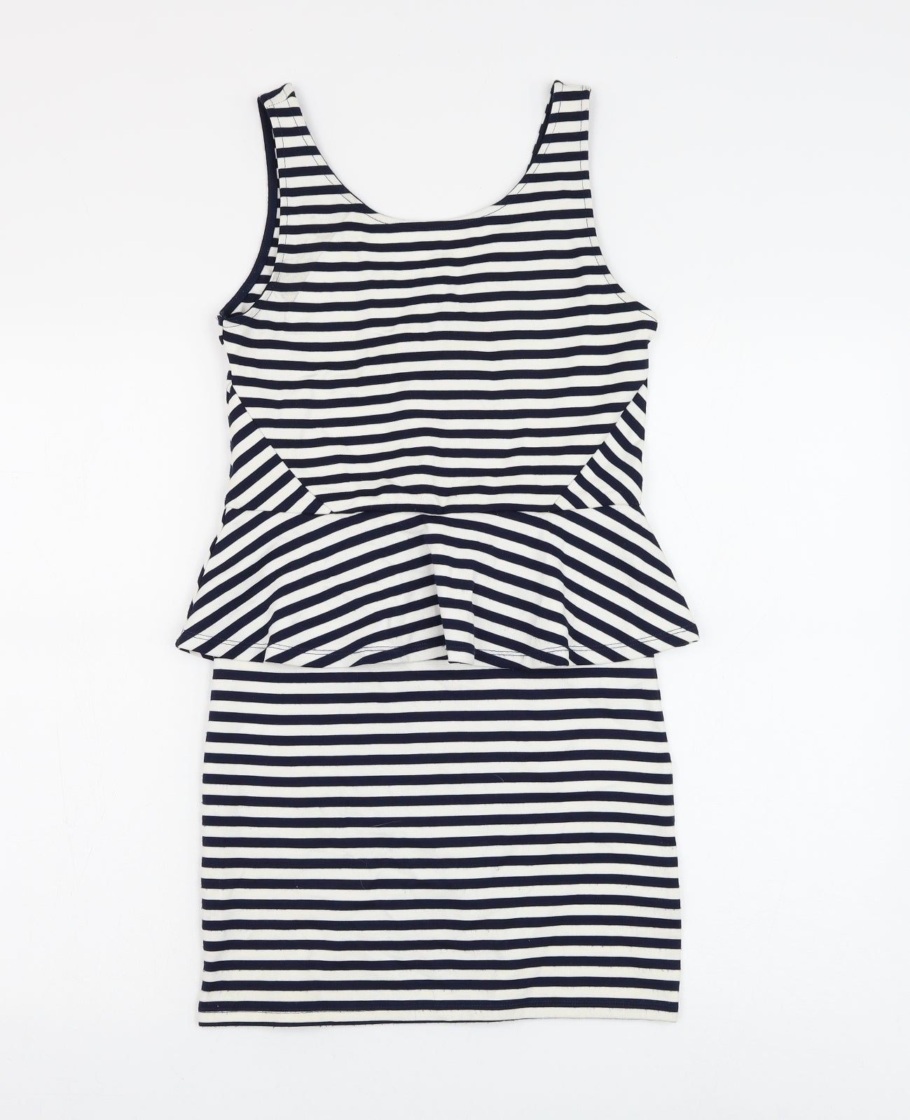 H&M Womens White Striped Viscose Bodycon Size 12 Round Neck Zip