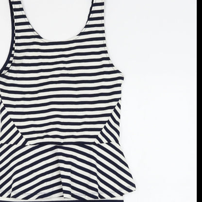 H&M Womens White Striped Viscose Bodycon Size 12 Round Neck Zip
