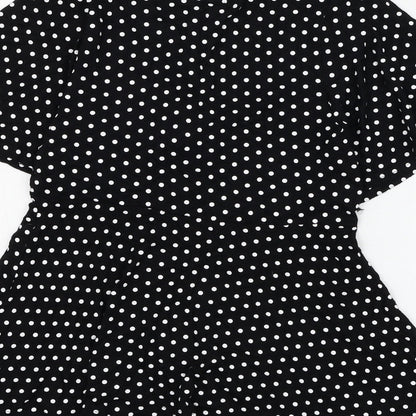 New Look Womens Black Polka Dot Polyester Basic Blouse Size 8 V-Neck - Knot Front