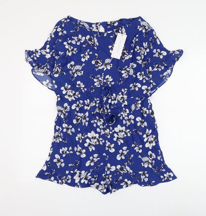 French Connection Womens Blue Floral Viscose Playsuit One-Piece Size 6 L3 in Button