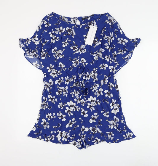 French Connection Womens Blue Floral Viscose Playsuit One-Piece Size 6 L3 in Button