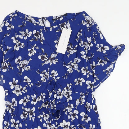 French Connection Womens Blue Floral Viscose Playsuit One-Piece Size 6 L3 in Button