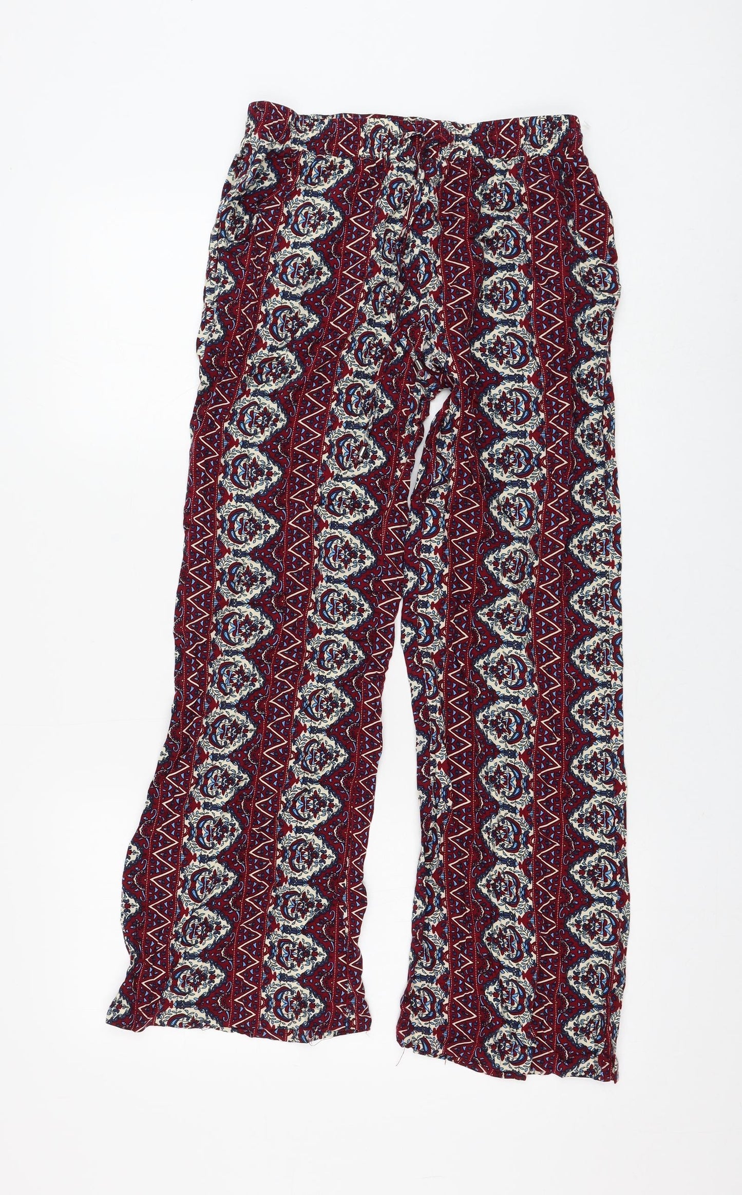 Breeze Eve Womens Purple Geometric Cotton Trousers Size S L27 in Regular Drawstring