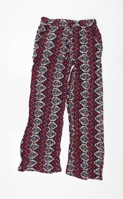 Breeze Eve Womens Purple Geometric Cotton Trousers Size S L27 in Regular Drawstring