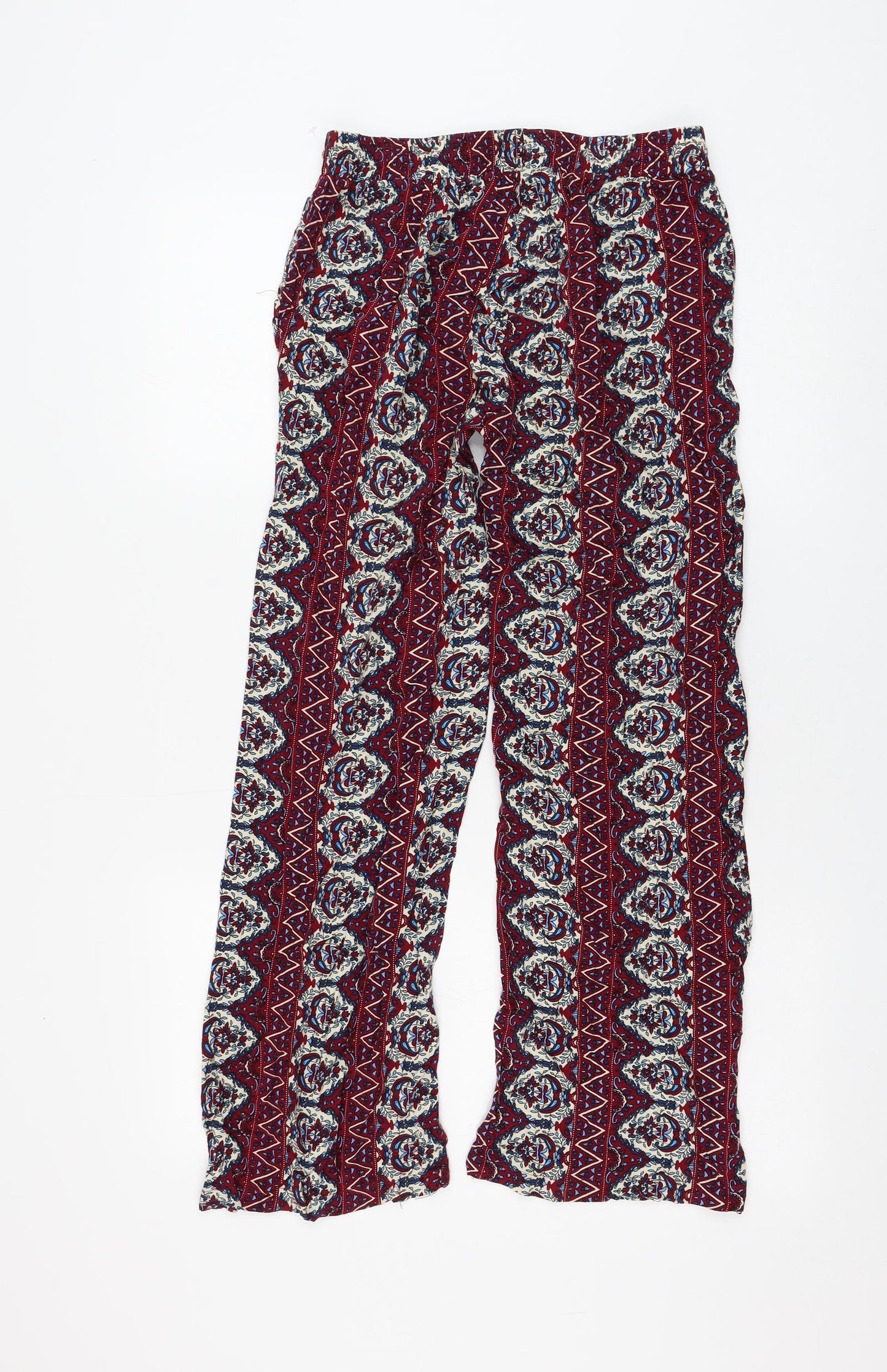 Breeze Eve Womens Purple Geometric Cotton Trousers Size S L27 in Regular Drawstring