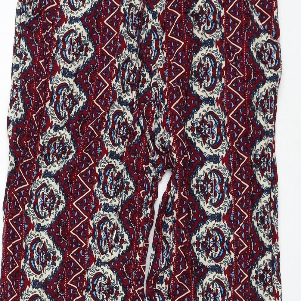 Breeze Eve Womens Purple Geometric Cotton Trousers Size S L27 in Regular Drawstring