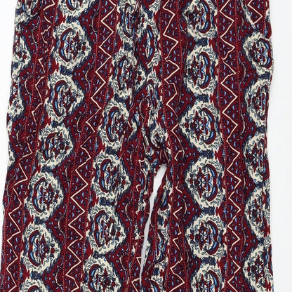 Breeze Eve Womens Purple Geometric Cotton Trousers Size S L27 in Regular Drawstring