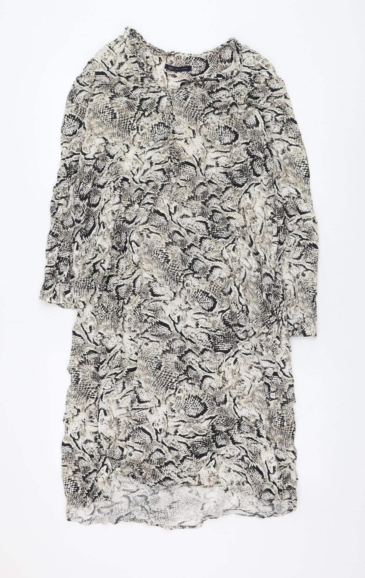 Marks and Spencer Womens Beige Animal Print Viscose Shift Size M V-Neck Pullover - Snake Print