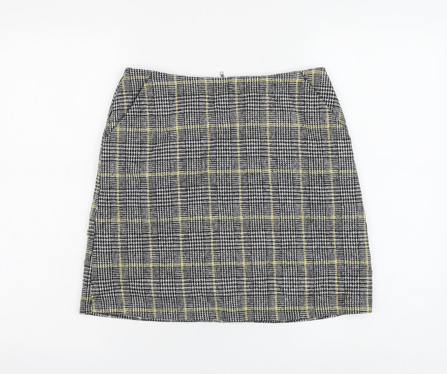 Brand Attic Womens Black Plaid Polyester A-Line Skirt Size 8 Zip