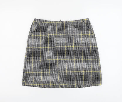 Brand Attic Womens Black Plaid Polyester A-Line Skirt Size 8 Zip