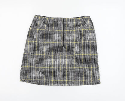 Brand Attic Womens Black Plaid Polyester A-Line Skirt Size 8 Zip