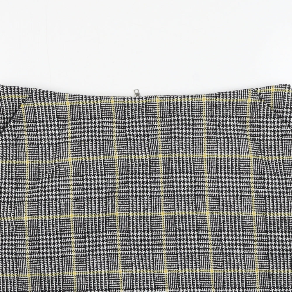 Brand Attic Womens Black Plaid Polyester A-Line Skirt Size 8 Zip