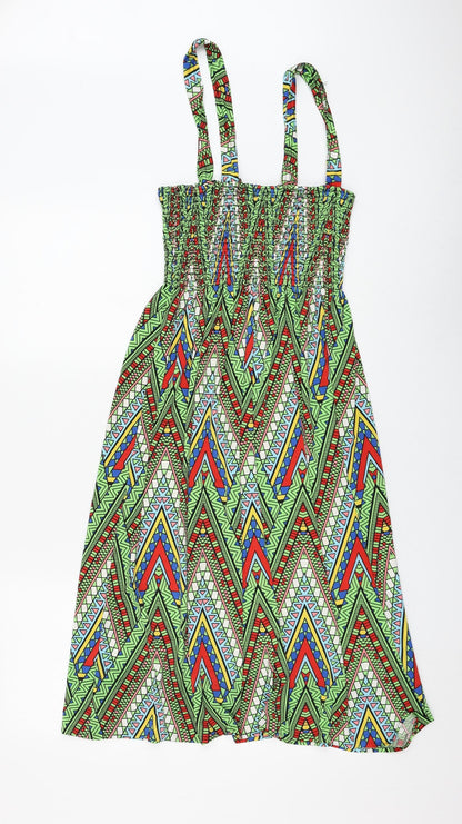 Cronos Womens Multicoloured Geometric Polyester Fit & Flare One Size Square Neck Pullover