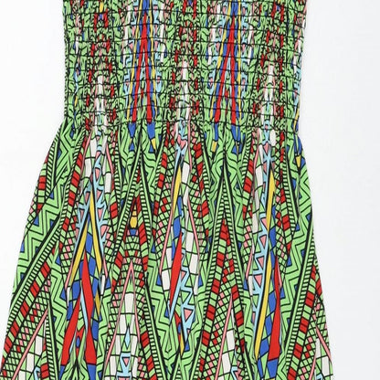 Cronos Womens Multicoloured Geometric Polyester Fit & Flare One Size Square Neck Pullover