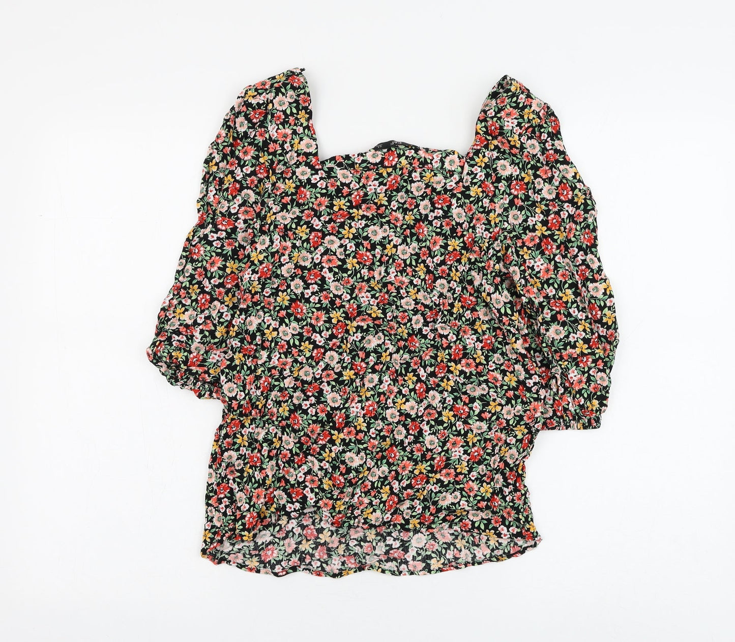 F&F Womens Black Floral Viscose Basic Blouse Size 8 Square Neck