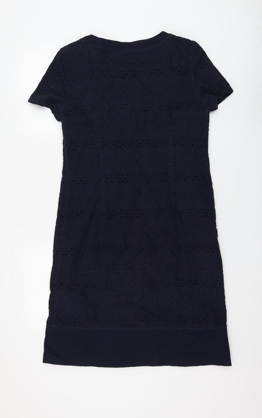 Marks and Spencer Womens Blue Geometric Cotton Shift Size 12 V-Neck Zip