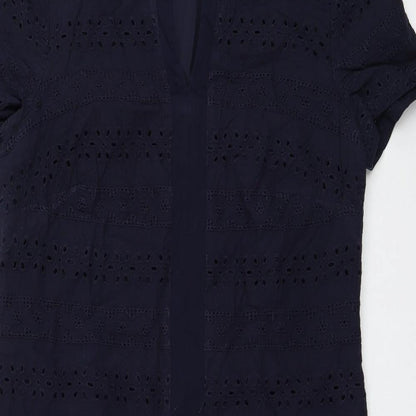 Marks and Spencer Womens Blue Geometric Cotton Shift Size 12 V-Neck Zip