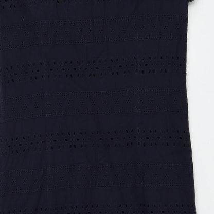 Marks and Spencer Womens Blue Geometric Cotton Shift Size 12 V-Neck Zip