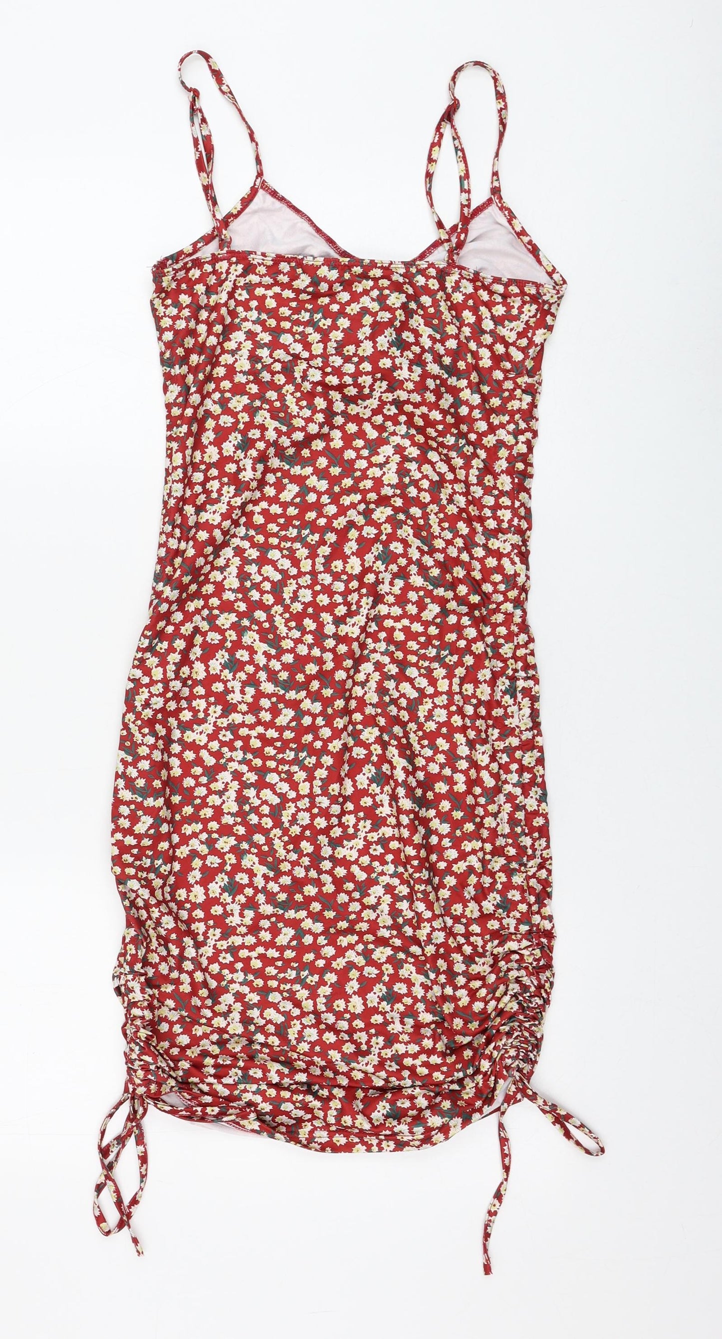 SheIn Womens Red Floral Polyester Pencil Dress Size S V-Neck Pullover - Ruched