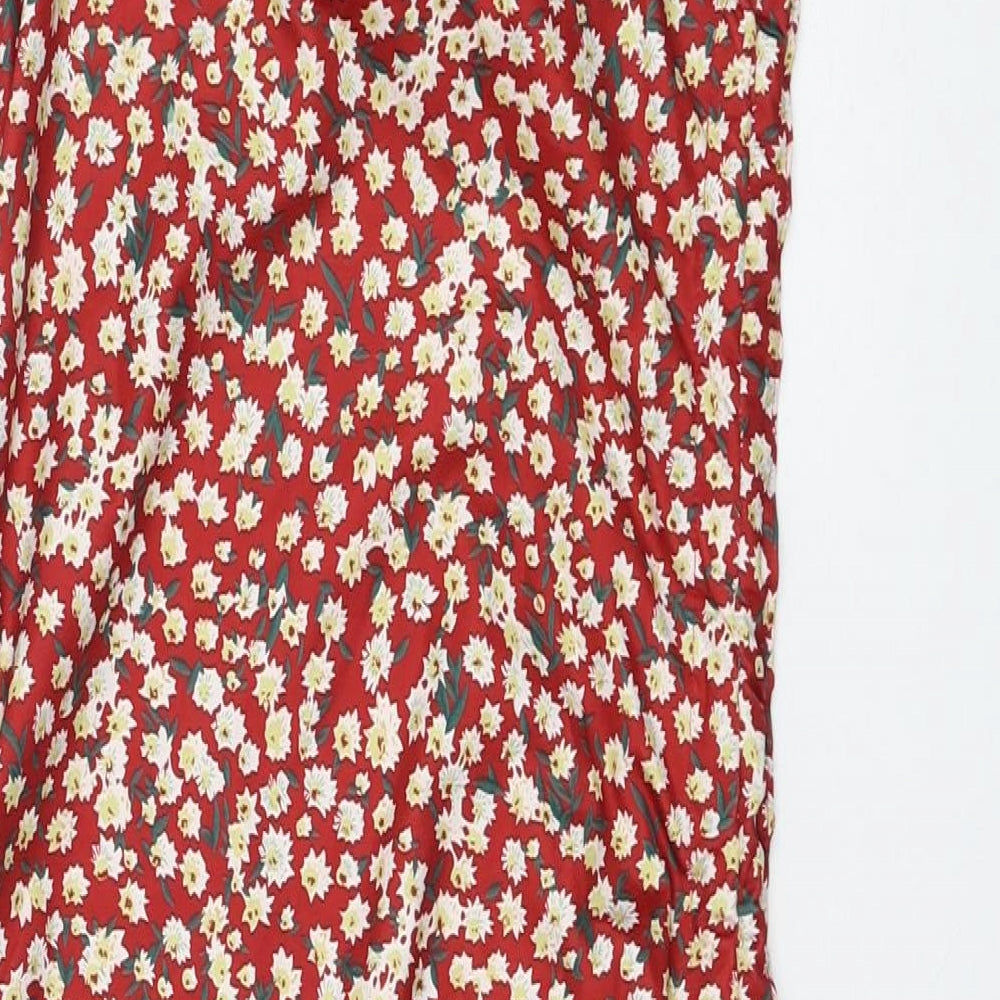 SheIn Womens Red Floral Polyester Pencil Dress Size S V-Neck Pullover - Ruched