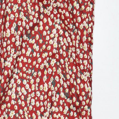 SheIn Womens Red Floral Polyester Pencil Dress Size S V-Neck Pullover - Ruched