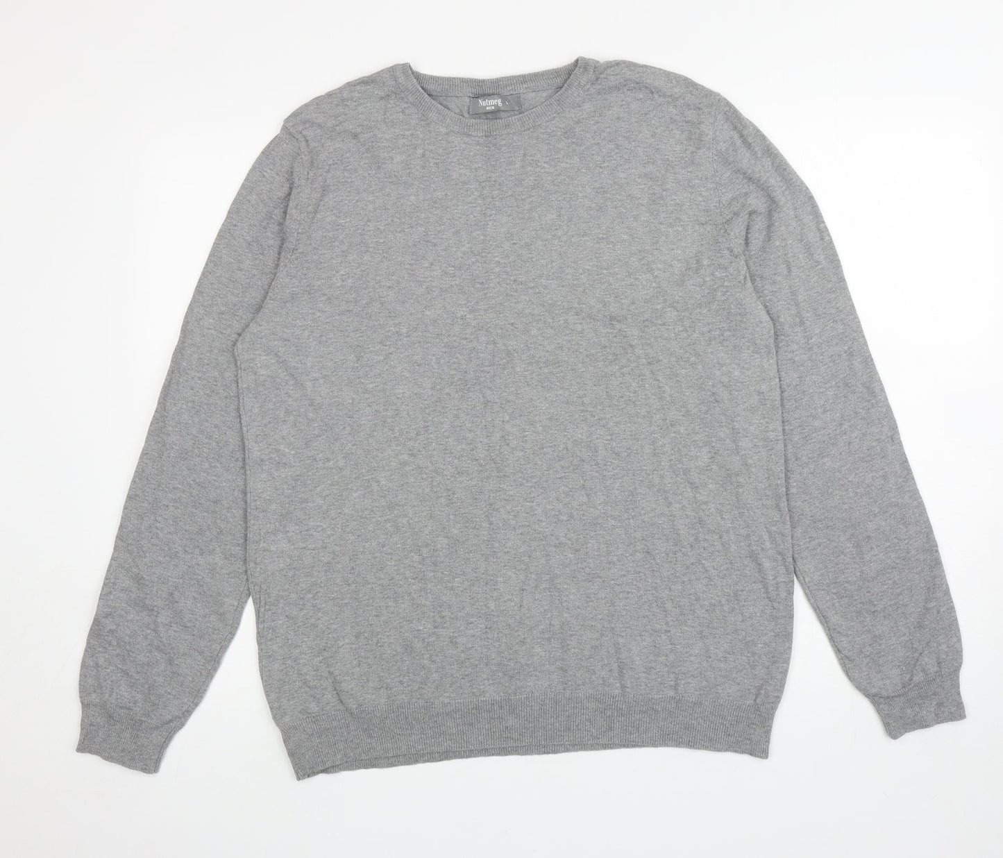 Nutmeg Mens Grey Round Neck Cotton Pullover Jumper Size L