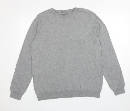 Nutmeg Mens Grey Round Neck Cotton Pullover Jumper Size L