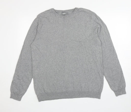 Nutmeg Mens Grey Round Neck Cotton Pullover Jumper Size L