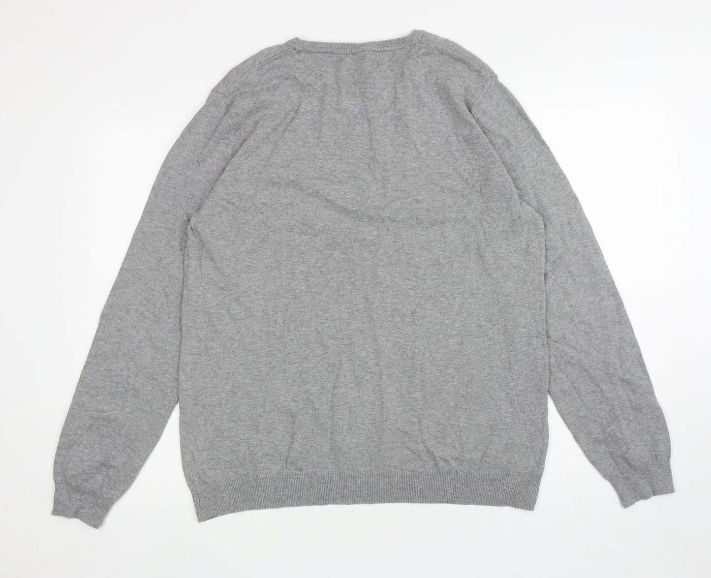 Nutmeg Mens Grey Round Neck Cotton Pullover Jumper Size L