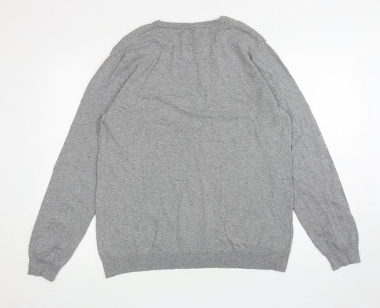 Nutmeg Mens Grey Round Neck Cotton Pullover Jumper Size L