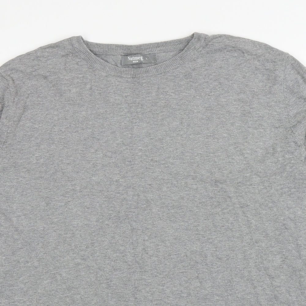 Nutmeg Mens Grey Round Neck Cotton Pullover Jumper Size L