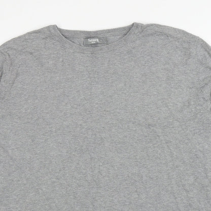 Nutmeg Mens Grey Round Neck Cotton Pullover Jumper Size L