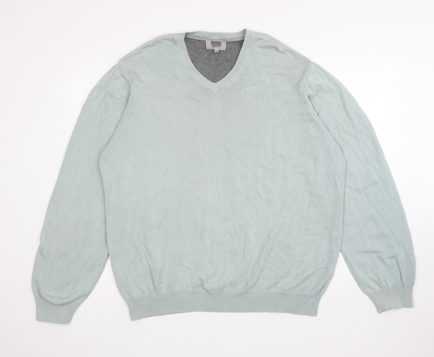 Preworn Mens Blue V-Neck Cotton Pullover Jumper Size 2XL