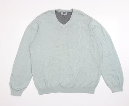 Preworn Mens Blue V-Neck Cotton Pullover Jumper Size 2XL