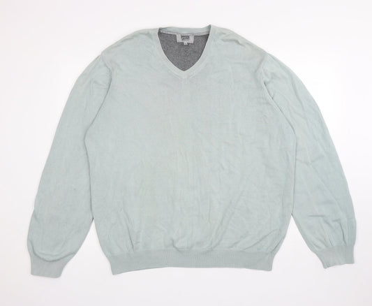 Preworn Mens Blue V-Neck Cotton Pullover Jumper Size 2XL