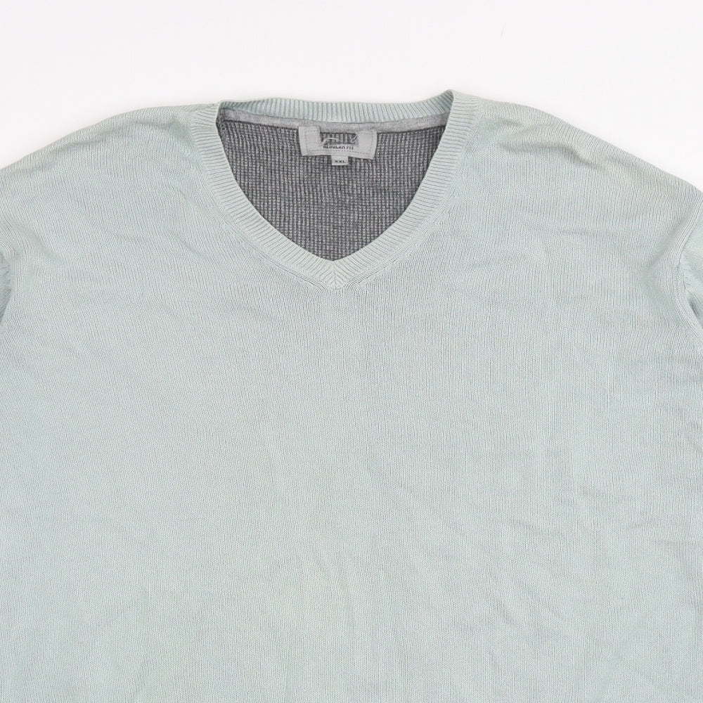 Preworn Mens Blue V-Neck Cotton Pullover Jumper Size 2XL