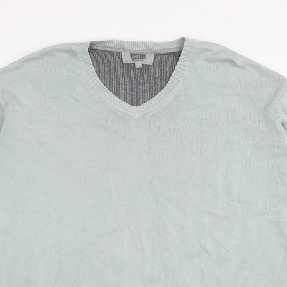 Preworn Mens Blue V-Neck Cotton Pullover Jumper Size 2XL