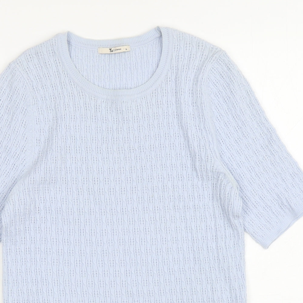 TU Womens Blue Round Neck Viscose Pullover Jumper Size 14