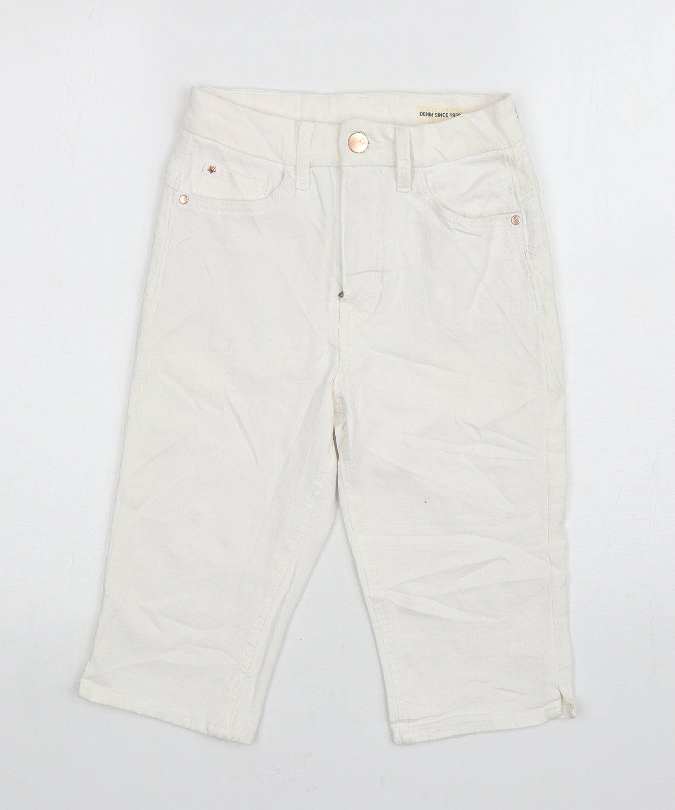 Marks and Spencer Womens White Cotton Chino Shorts Size 6 L13 in Regular Zip