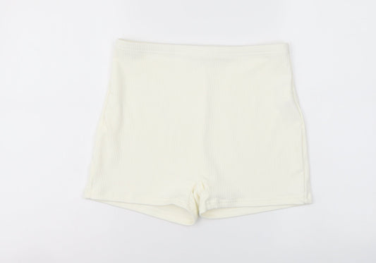SheIn Womens Ivory Polyester Sweat Shorts Size L L3 in Regular Drawstring