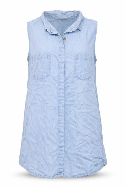 Free Heart Womens Blue Cotton Basic Button-Up Size S Collared