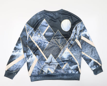 Emery Rose Womens Blue Geometric Polyester Pullover Sweatshirt Size S Pullover