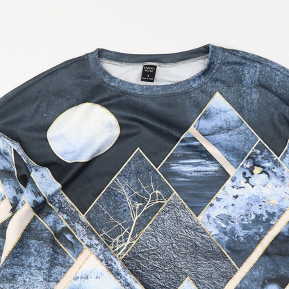 Emery Rose Womens Blue Geometric Polyester Pullover Sweatshirt Size S Pullover