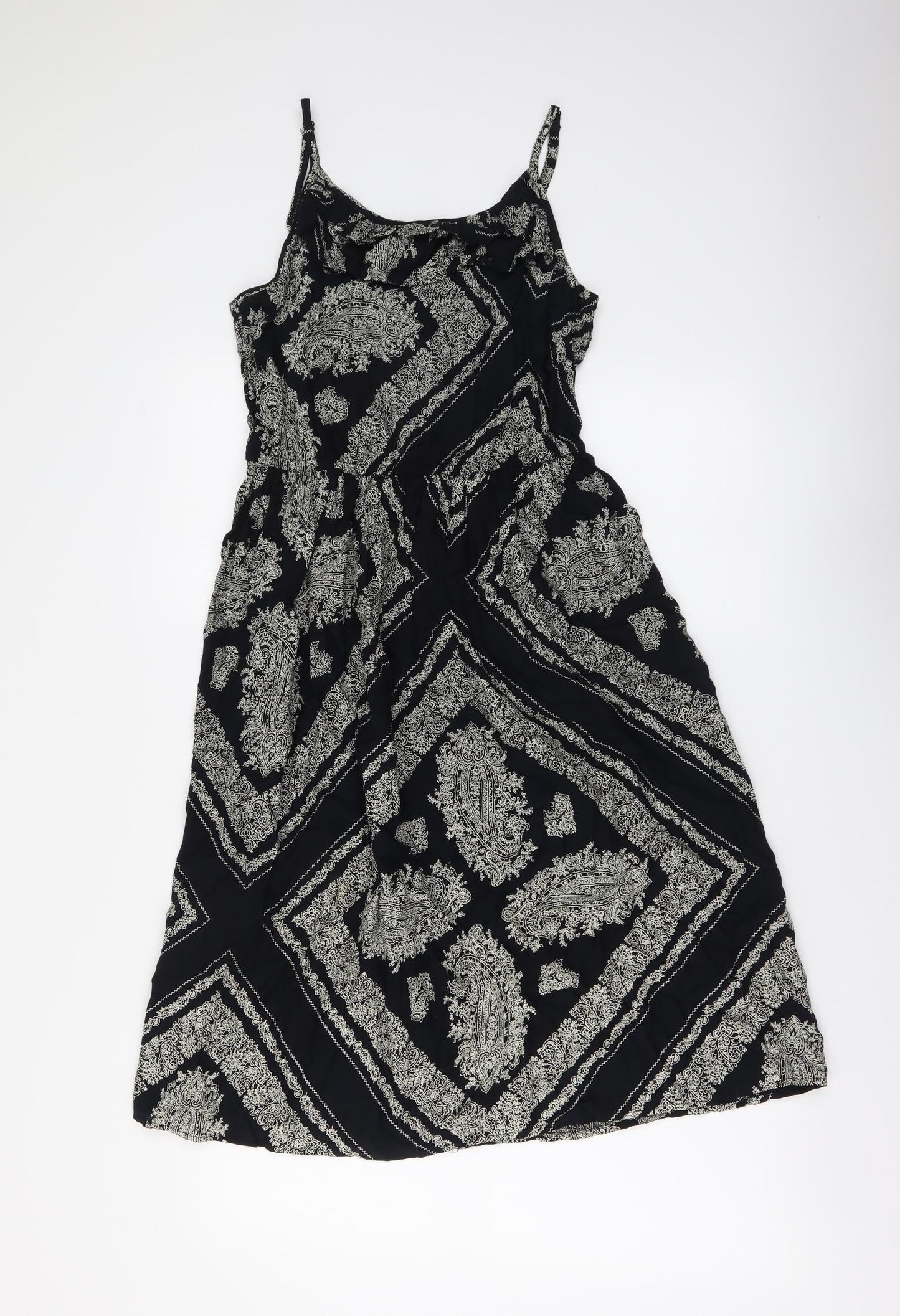 TU Womens Black Geometric Viscose A-Line Size 10 Round Neck Pullover