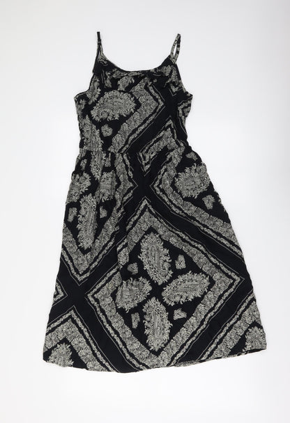 TU Womens Black Geometric Viscose A-Line Size 10 Round Neck Pullover